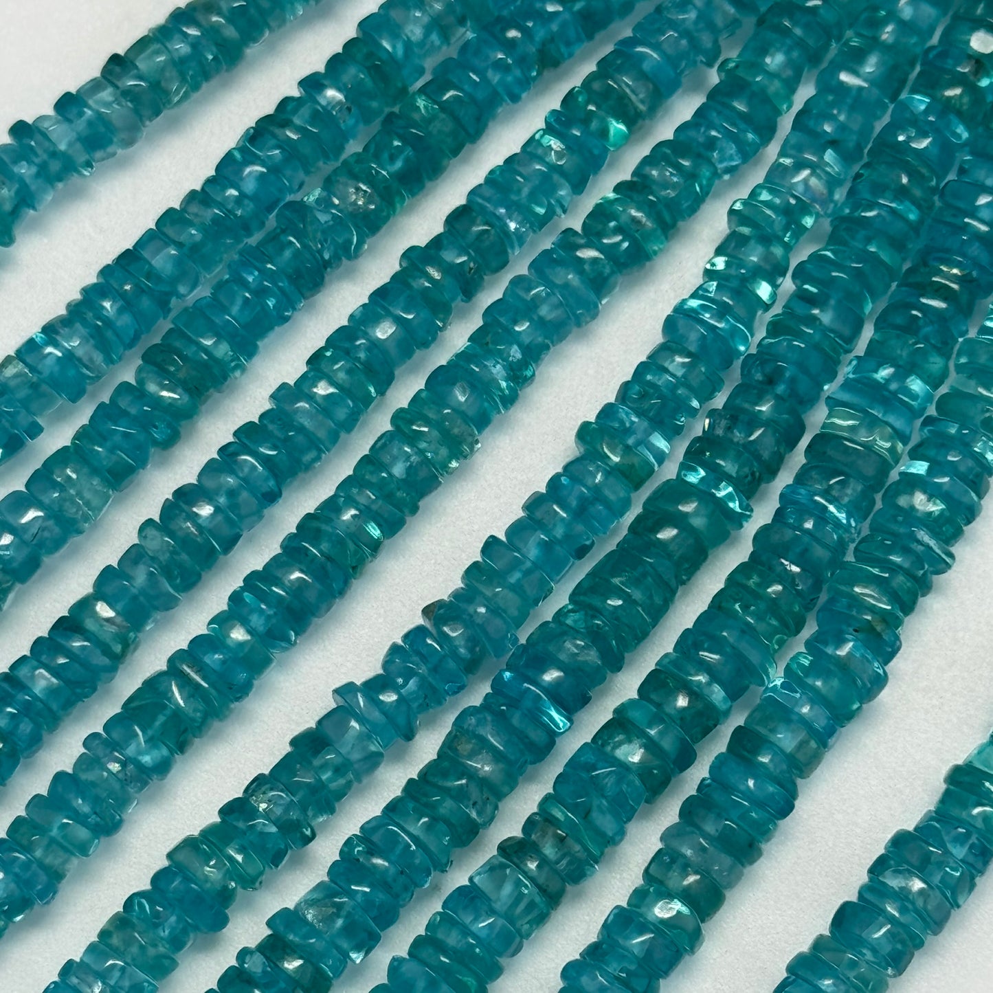 Blue Apatite Polished Heishi Gemstone Beads (A Quality)