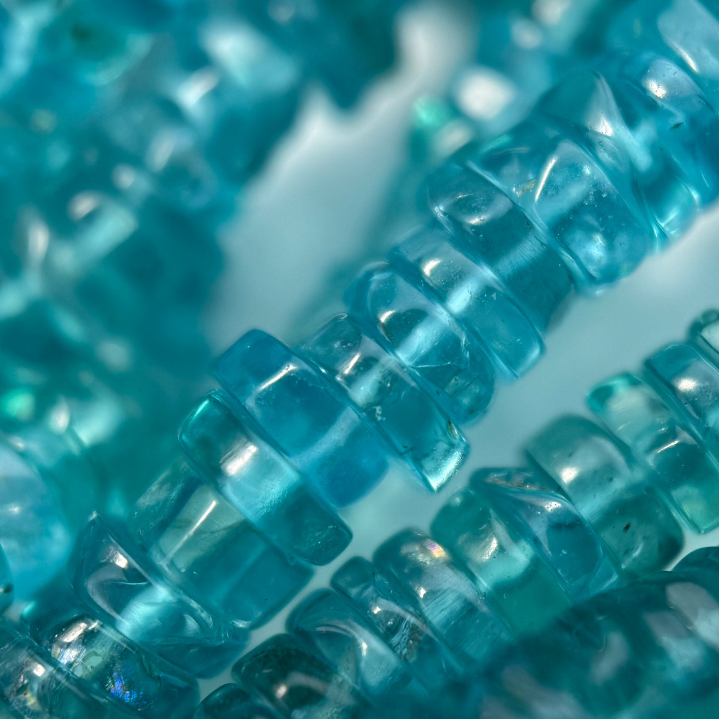 Blue Apatite Polished Heishi Gemstone Beads (A Quality)