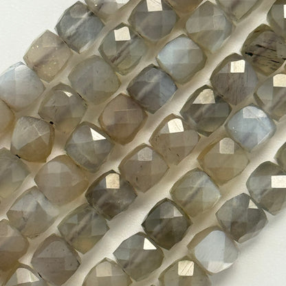 Gray Faceted Moonstone Square Beads