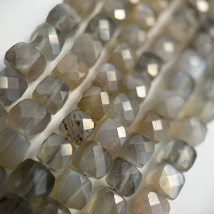 Gray Faceted Moonstone Square Beads