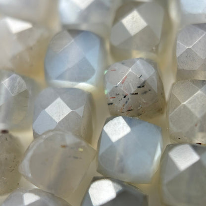 Gray Faceted Moonstone Square Beads