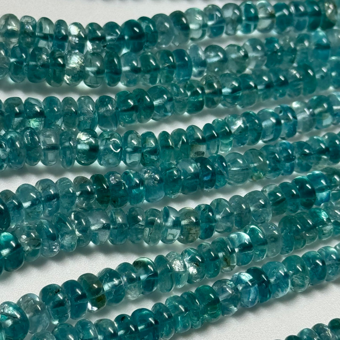 Blue Green Apatite Polished Rondelle Gemstone Beads (A Quality)
