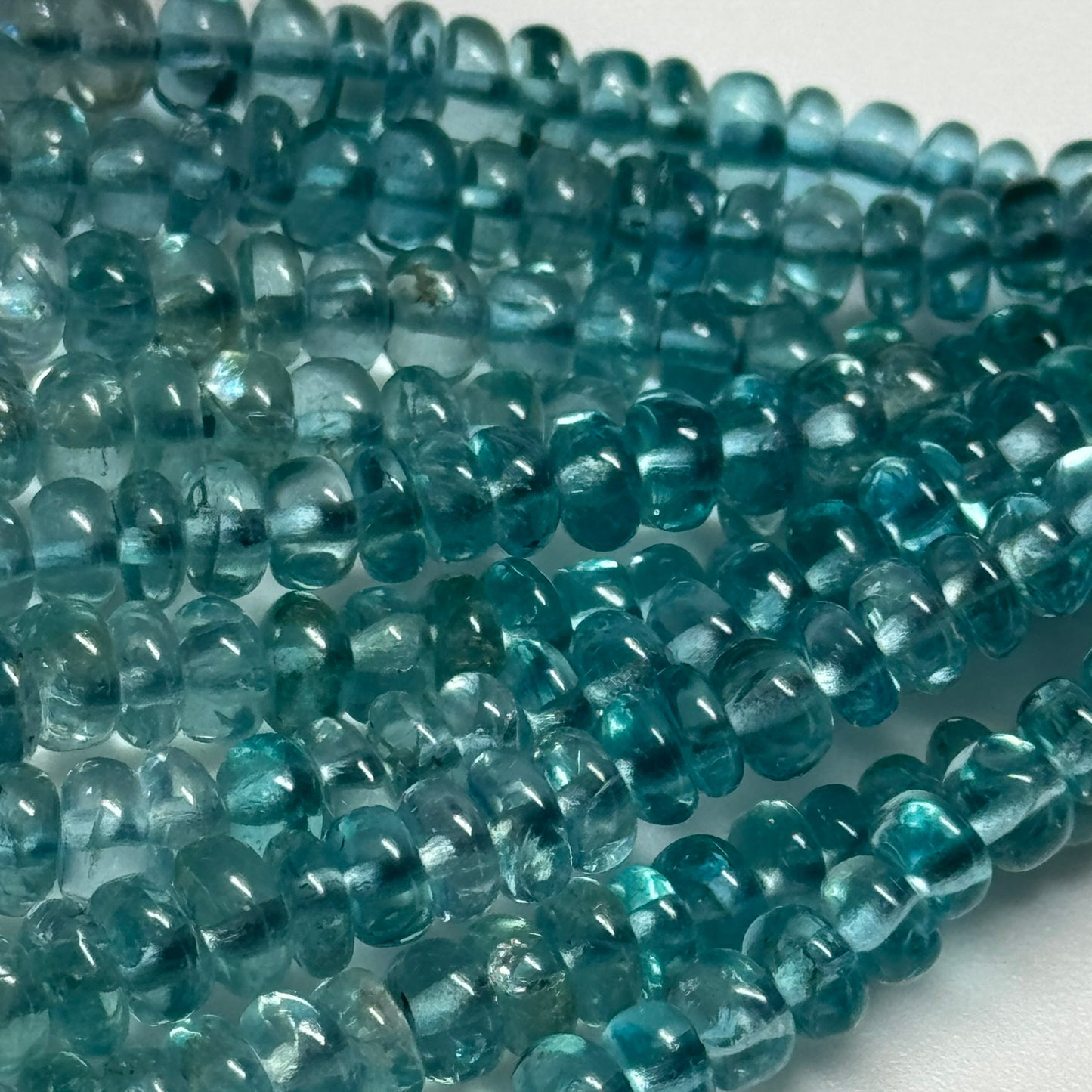 Blue Green Apatite Polished Rondelle Gemstone Beads (A Quality)