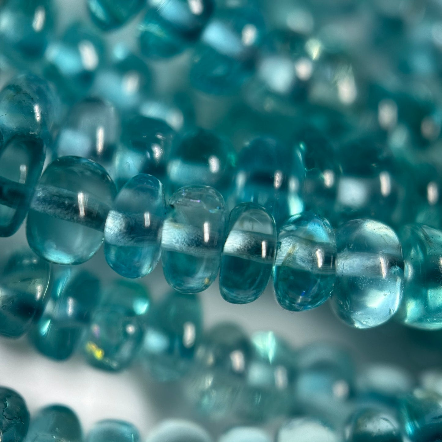 Blue Green Apatite Polished Rondelle Gemstone Beads (A Quality)