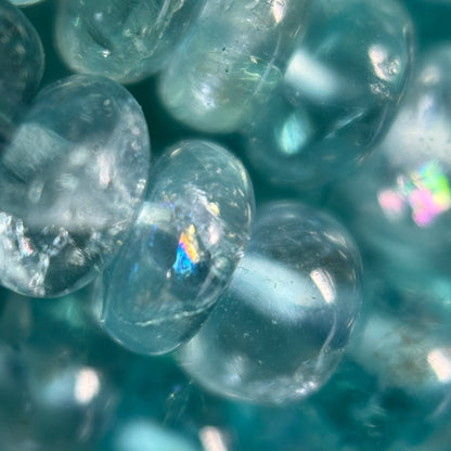 Blue Green Apatite Polished Rondelle Gemstone Beads (A Quality)