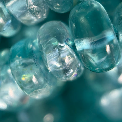 Blue Green Apatite Polished Rondelle Gemstone Beads (A Quality)