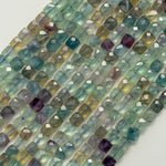 Faceted Rainbow Green Fluorite Square Beads