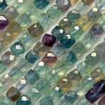 Faceted Rainbow Green Fluorite Square Beads