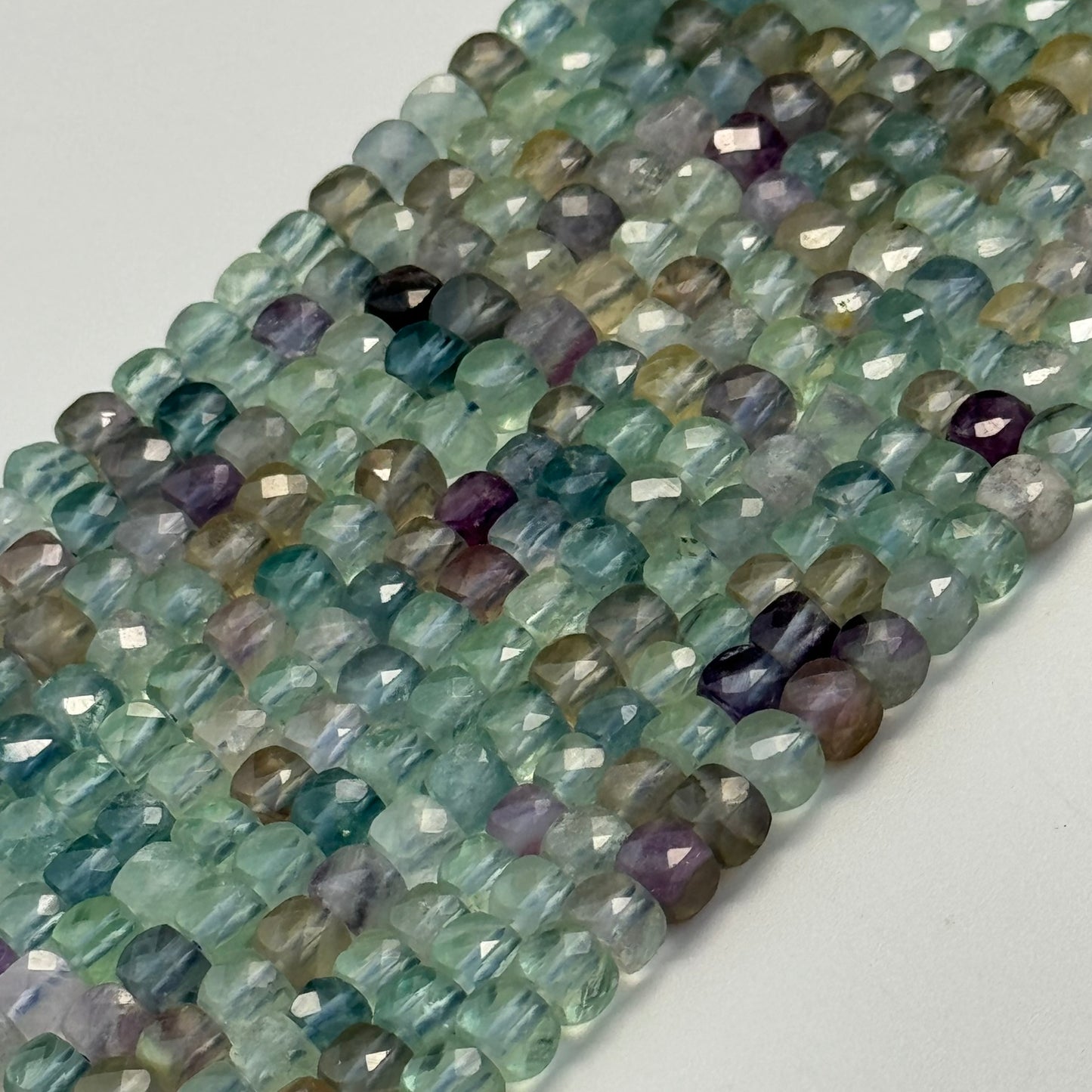 Faceted Rainbow Green Fluorite Square Beads