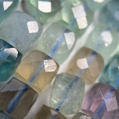 Faceted Rainbow Green Fluorite Square Beads