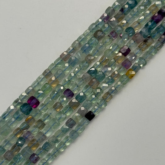 Faceted Rainbow Green Fluorite Square Beads (A Quality)