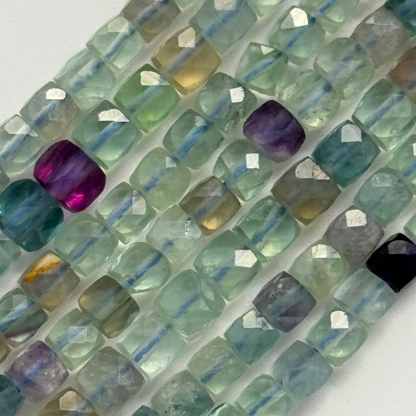 Faceted Rainbow Green Fluorite Square Beads