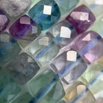 Faceted Rainbow Green Fluorite Square Beads
