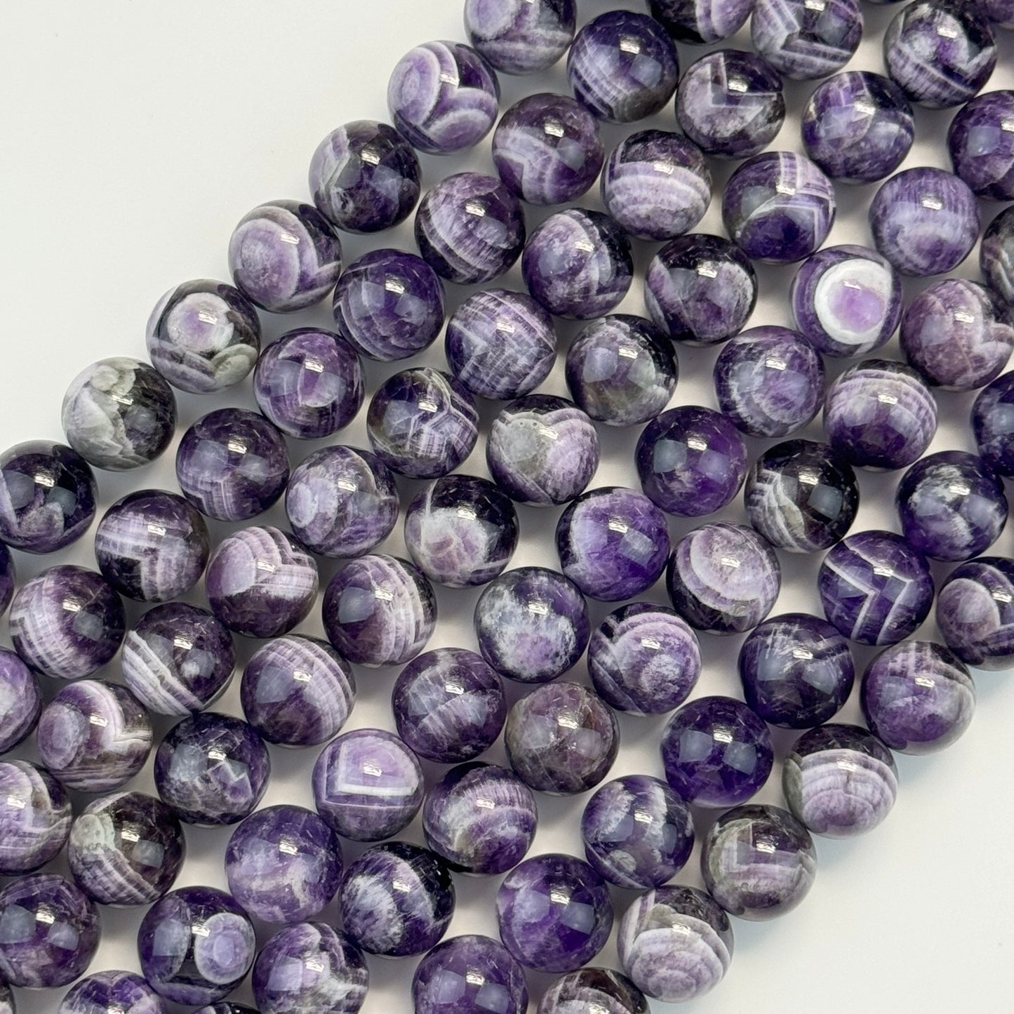Chevron Amethyst Polished Round Beads