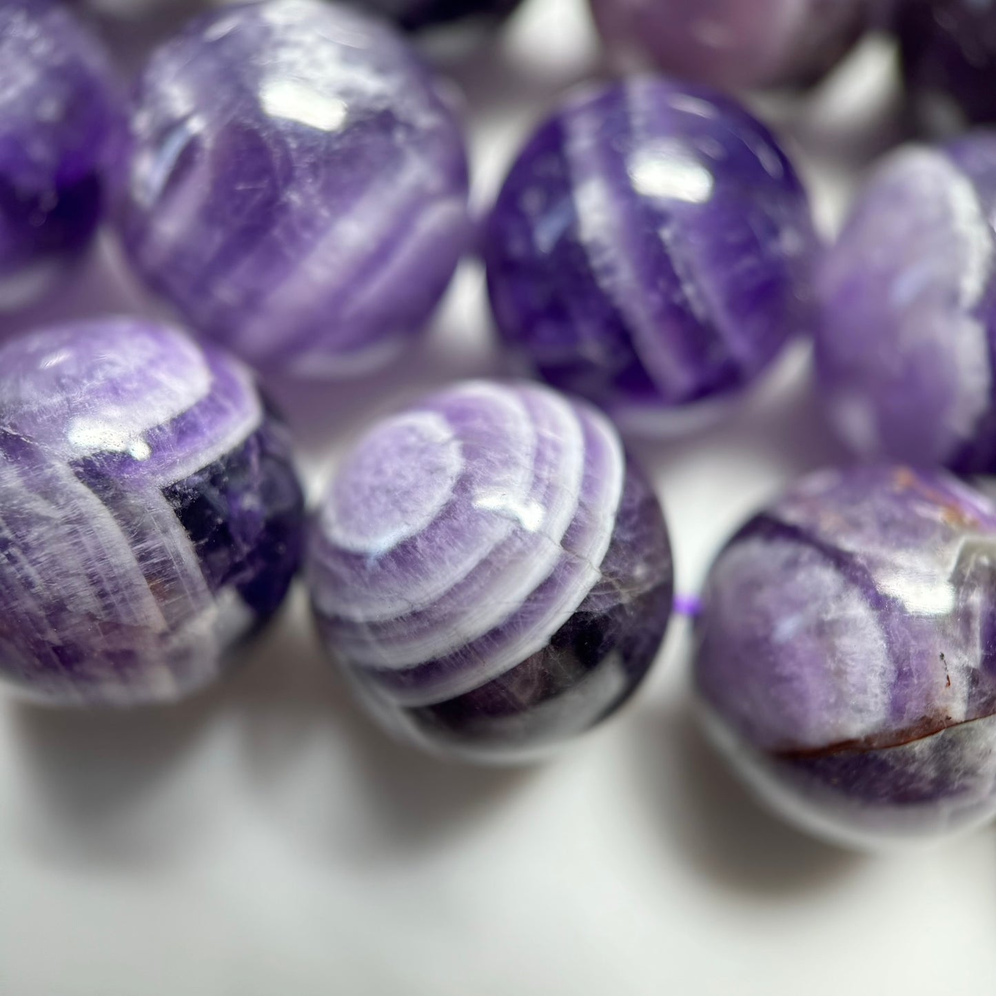 Chevron Amethyst Polished Round Beads