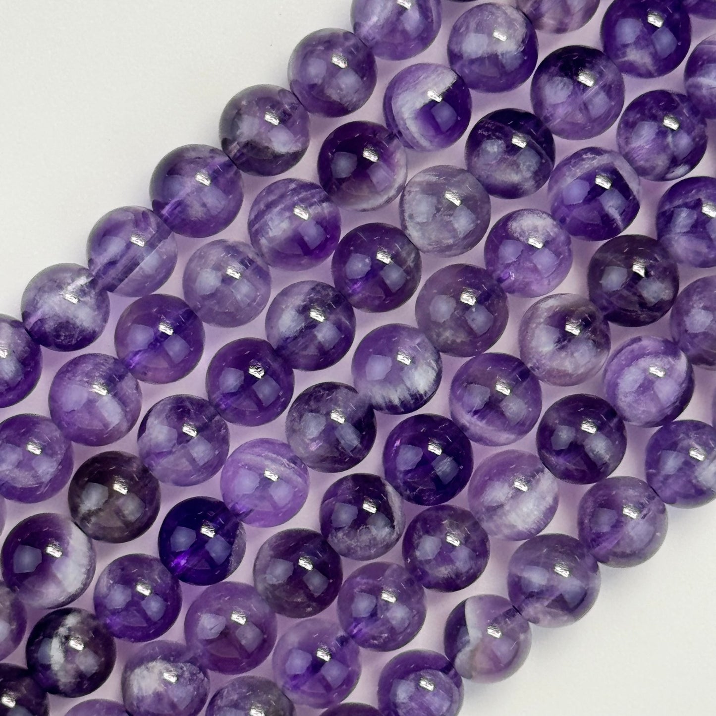 Chevron Amethyst Polished Round Beads