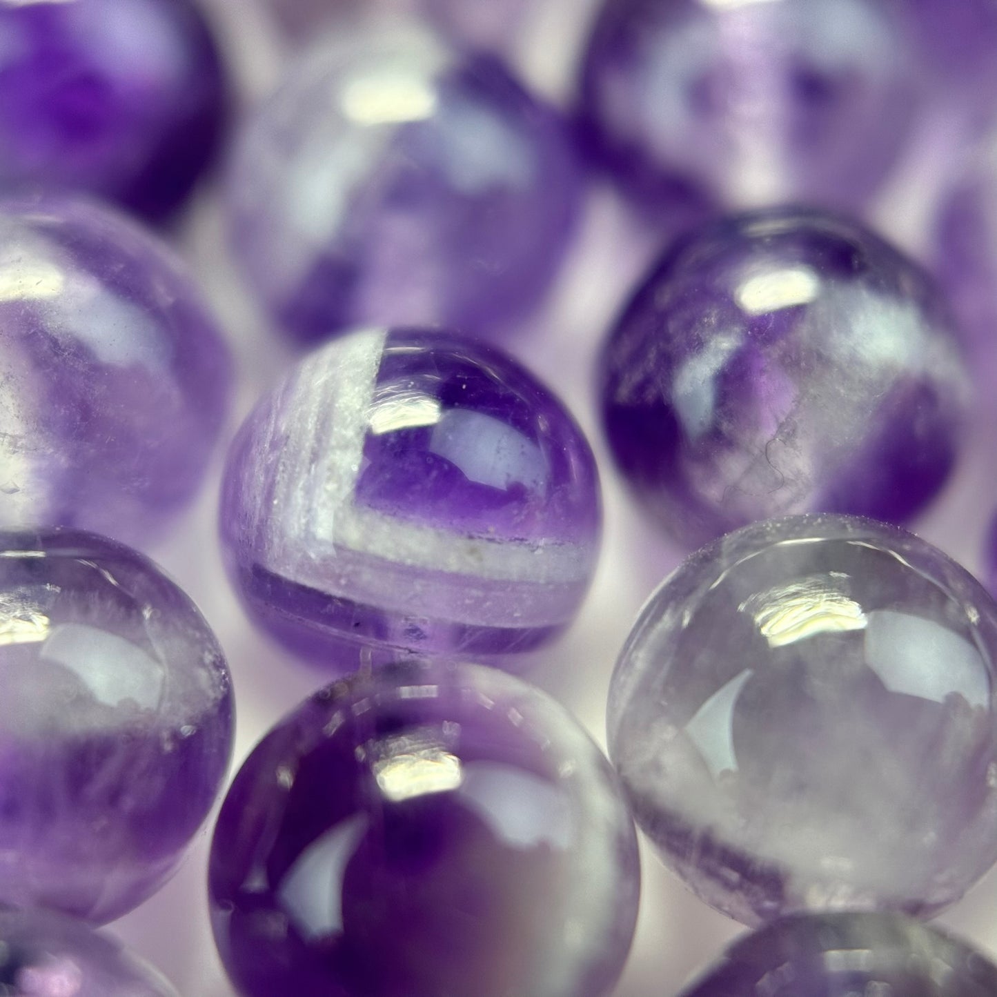 Chevron Amethyst Polished Round Beads