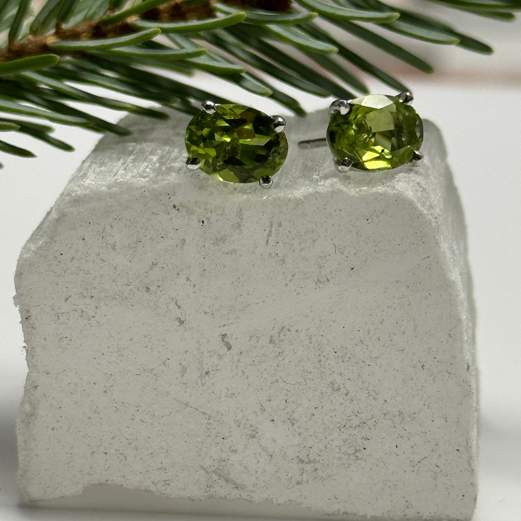 Handmade Oval Peridot Earrings in 925 Sterling Silver - Prong Set Style