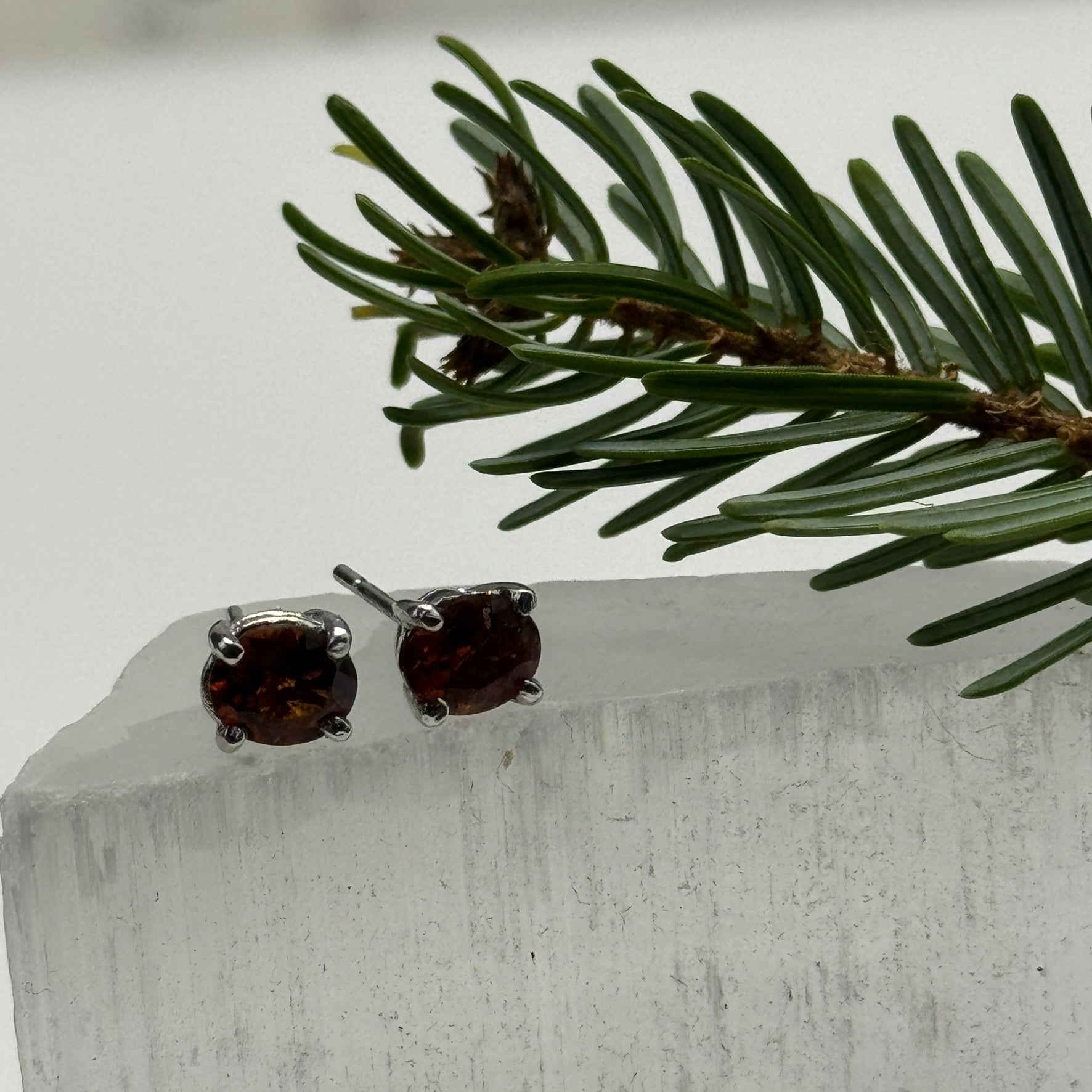 Handmade Oval Hessonite Garnet Earrings in 925 Sterling Silver - Prong Set Style