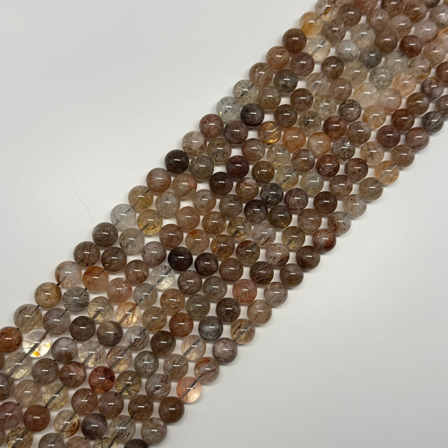 Red Rutilated Quartz Polished Round Beads