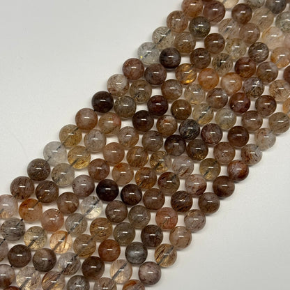 Red Rutilated Quartz Polished Round Beads