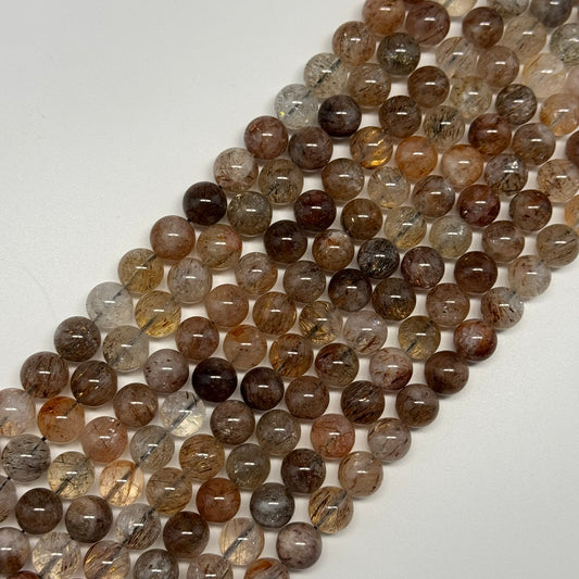 Red Rutilated Quartz Polished Round Beads