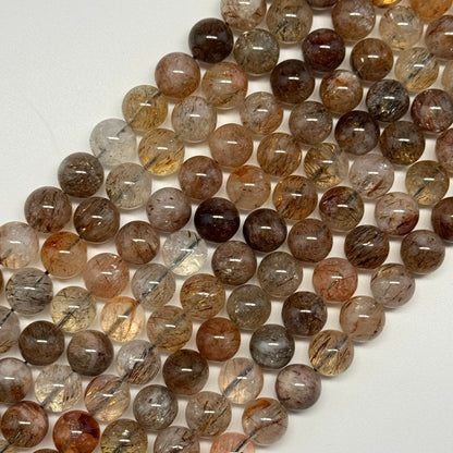 Red Rutilated Quartz Polished Round Beads