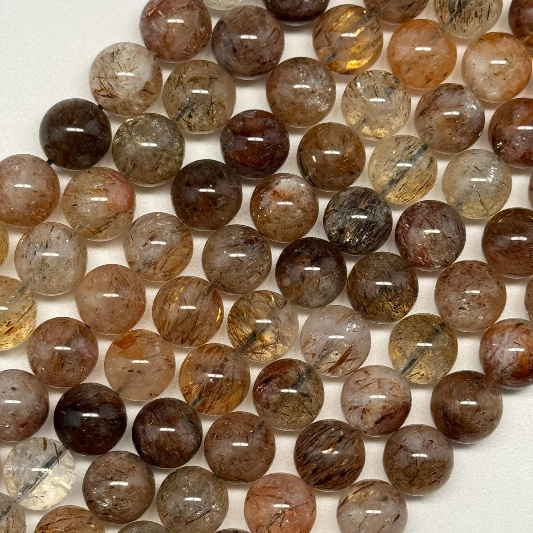 Red Rutilated Quartz Polished Round Beads