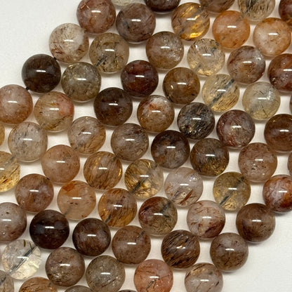 Red Rutilated Quartz Polished Round Beads