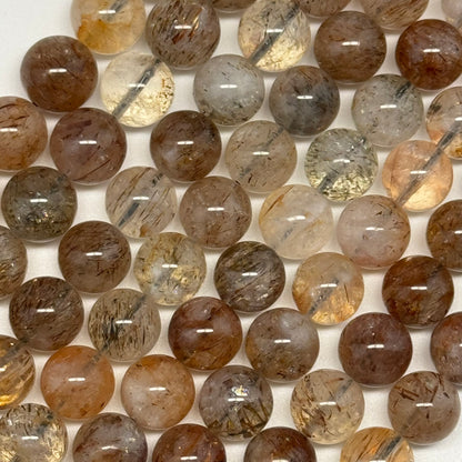 Red Rutilated Quartz Polished Round Beads