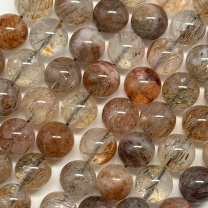 Red Rutilated Quartz Polished Round Beads
