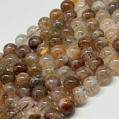 Red Rutilated Quartz Polished Round Beads