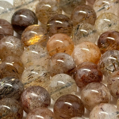 Red Rutilated Quartz Polished Round Beads
