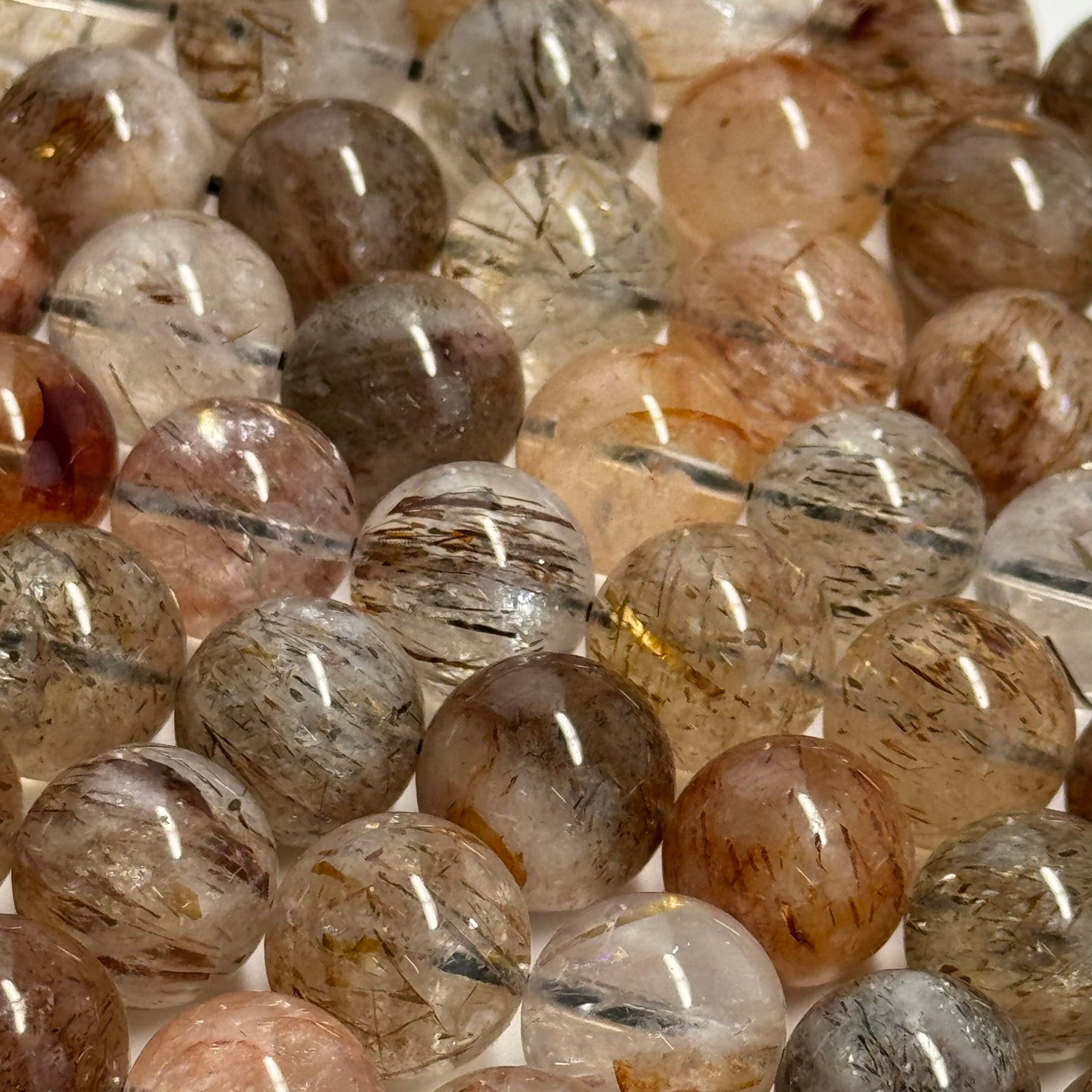 Red Rutilated Quartz Polished Round Beads