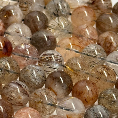 Red Rutilated Quartz Polished Round Beads