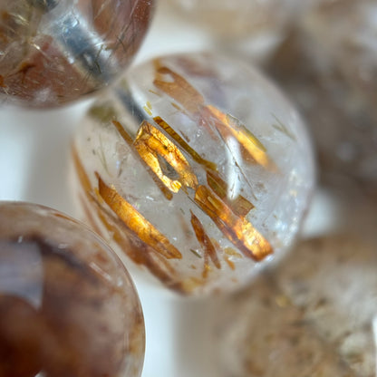 Red Rutilated Quartz Polished Round Beads