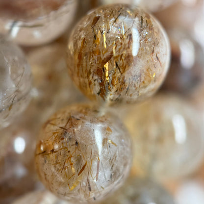 Red Rutilated Quartz Polished Round Beads
