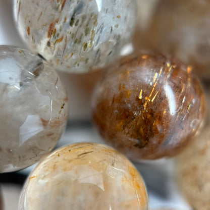 Red Rutilated Quartz Polished Round Beads