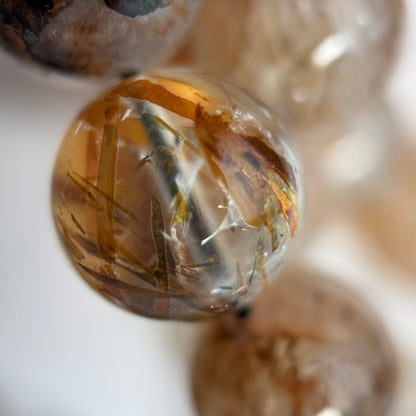 Red Rutilated Quartz Polished Round Beads
