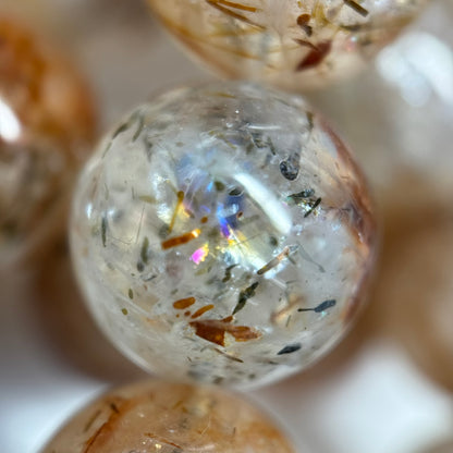 Red Rutilated Quartz Polished Round Beads