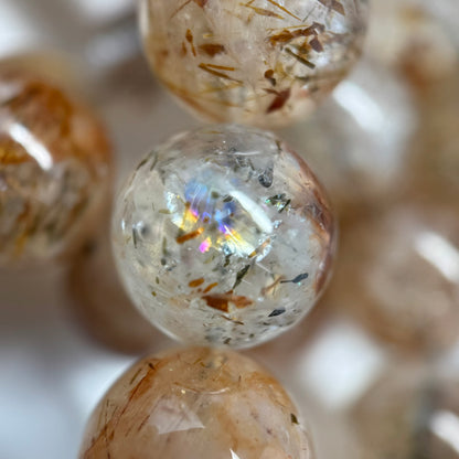 Red Rutilated Quartz Polished Round Beads