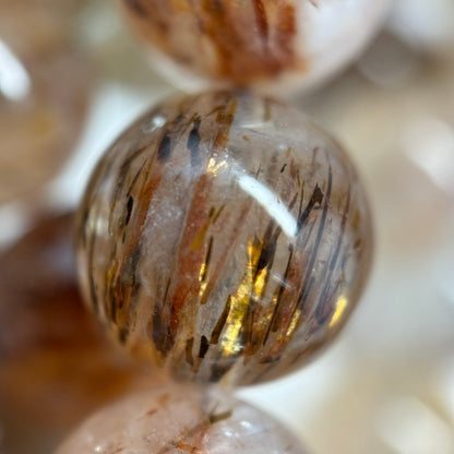 Red Rutilated Quartz Polished Round Beads