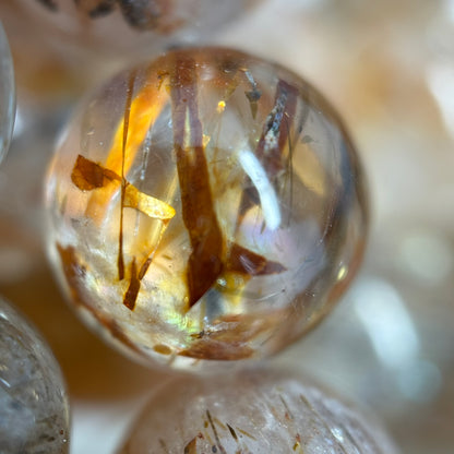 Red Rutilated Quartz Polished Round Beads