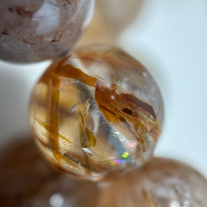 Red Rutilated Quartz Polished Round Beads
