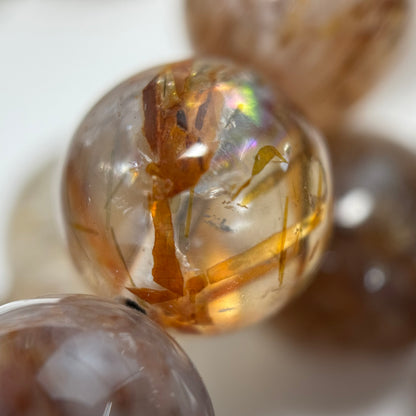 Red Rutilated Quartz Polished Round Beads