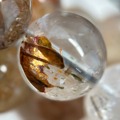 Red Rutilated Quartz Polished Round Beads