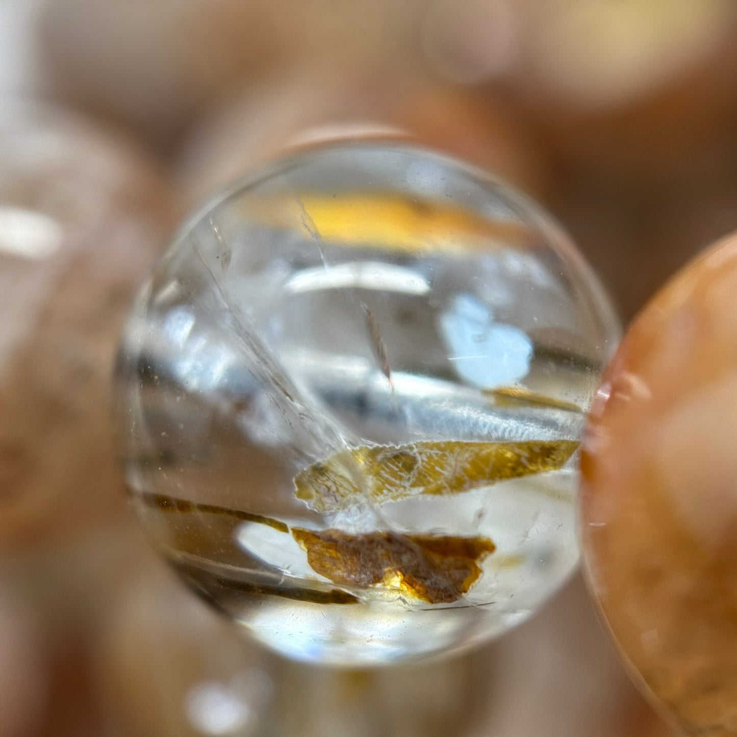 Red Rutilated Quartz Polished Round Beads