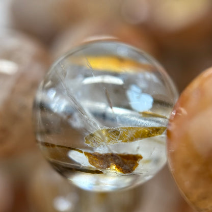 Red Rutilated Quartz Polished Round Beads