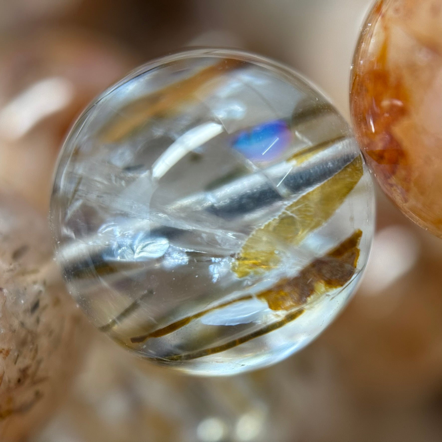 Red Rutilated Quartz Polished Round Beads