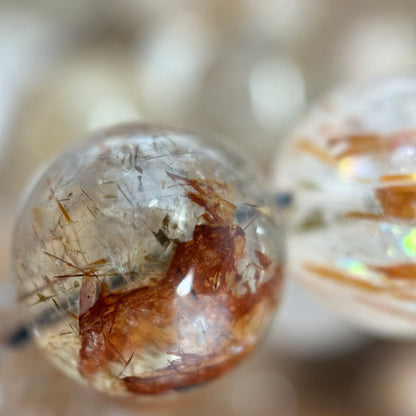 Red Rutilated Quartz Polished Round Beads
